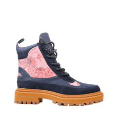 Cecelia New York Henry Denim Houndstooth Pattern Lace Up Rounded Toe Boots