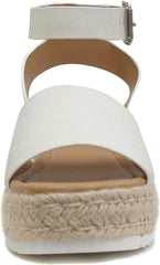Soda Topic Off-White Espadrilles Ankle Strap Studded Open Toe Wedge Heel Sandals