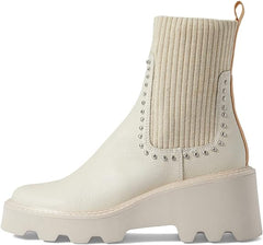 Dolce Vita Hoven Stud H2O Ivory Leather Pull On Round Toe Chunky Platform Boots