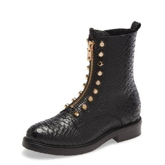 Jeffrey Campbell TONETTE Black Snake Embellished Block Chunky Heel Combat Boots