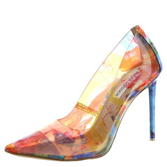 Steve Madden Vala Red Orange Printed Clear High Stiletto Pointed Toe Dress Pump