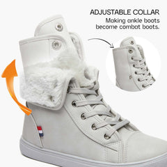 Shupua Ankle Boots Grey Lace Up Combat Boots Winter Boots Fashion Snow Boots