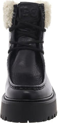 Sam Edelman Elara Black/Bone Leather Lug Sole Lace Up Shearling Chunky Booties