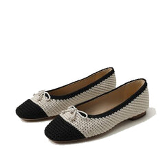 Sam Edelman Madison Modern Ivory/Black Squared Toe Slip On Casual Ballet Flats