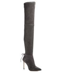 Pour La Victoire Caterina Anthracite Suede Over the Knee Pointed Stiletto Boots