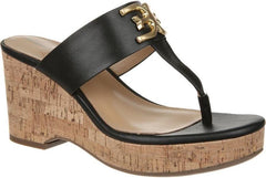 Sam Edelman Yardlie Black Patent Slip On Open Toe Wedge Heeled Thong Sandals