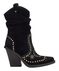 Jessica Simpson Cowboy Larna Black Studded Pull On Pointed Toe Western Boots