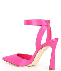Steve Madden Sarantos Pink Satin Ankle Strap Pointy Toe Stiletto Heeled Sandal