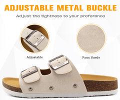 ONCAI Flat Slide Arch Support Strap Adjustable Buckle Slip on Slides Sandals 42