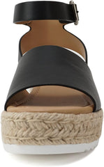 Soda Topic Black Pu Espadrilles Ankle Strap Studded Wedge Wide Platforms Sandals