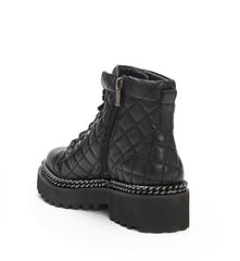Vince Camuto Maissa Black Quilted Combat Lace Up Lug Sole Moto Chic Ankle Boots