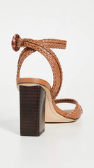 Sam Edelman Danee Saddle Leather Woven Ankle Strap Square Open Toe Heeled Sandal
