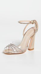 Schutz Rowenah Platina Clear Straps Crystals Ankle Strap Open Toe Heel Sandals