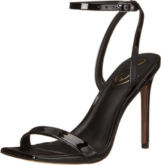 Sam Edelman Orchid Black Patent Square Toe Buckle Ankle Strap Lofty Heel Sandals
