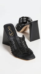 Sam Edelman Laurette Black Block Heel Slip On Squared Open Toe Fashion Mules