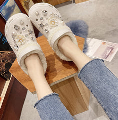 Crystal High Increase Plush Lining Memory Foam Cotton Thick Sole Clog slippers 8