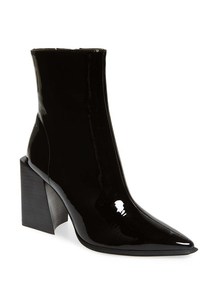 Jeffrey Campbell LA-Siren Boot-Black Patent Leather Pointy Block Heel Bootie