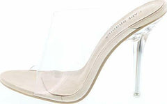 Cape Robbin Allure Lucite Clear PVC Mules Open Toe Stiletto Heel Pumps Nude