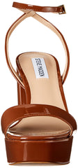 Steve Madden Lessa Cognac Patent Platform Ankle Strap Open Toe Dress Sandal Pump