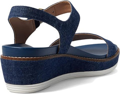 Cole Haan Original Grand Flatform Denim Ankle Strap Open Toe Wedge Heeled Sandal