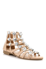 Cape Robbin Omh-24 Vegan Leather Big Gems Rhinestone Caged Flat Gladiator Sandal