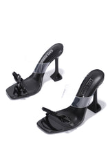 Cape Robbin Miska Black Clear High Stiletto High Heel Open Toe Bow Pumps Sandals