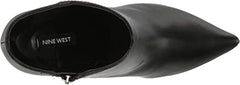 Nine West Ghost Black2 Leather Pointed Toe Block Heel V-Shaped Cutout Ankle Boot