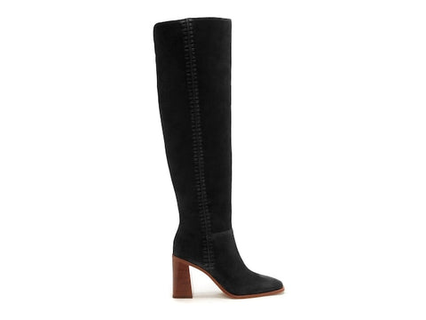 Vince Camuto Englea Black Pull On Squared Close Toe Tall Heeled Fashion Boot
