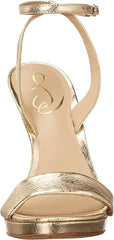 Sam Edelman Jade Gold Rounded Open Toe Stiletto Heeled Ankle Strap Dress Sandals