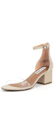 Steve Madden Irenee Raffia Two Piece Open Toe Ankle Strap Block Heel Sandals