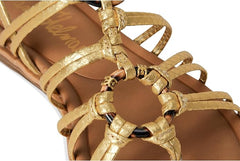 Sam Edelman Raye Gold Open Toe Strappy Gladiator Ankle Strap Flat Sandals