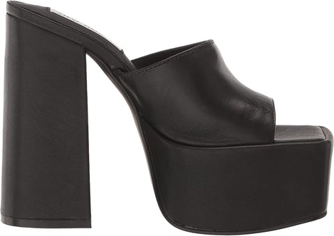 Steve Madden Trixie Black Leather Block Leather Open Toe PLatform Mule Sandals