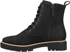 Toms Alaya Black Synthetic Nubuck Lace Up Side Zipper Lugged Sole Ankle Boots