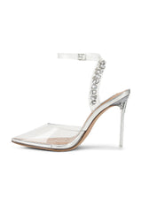 Steve Madden Vary Clear Embellished Ankle Strap Pointed Toe Stiletto Pump