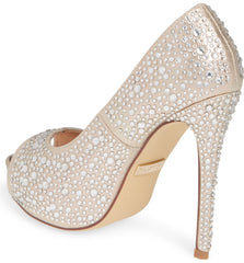 Lauren Lorraine Candy Nude Rhinestone High Platform Peep Toe Wedding Formal Pumps