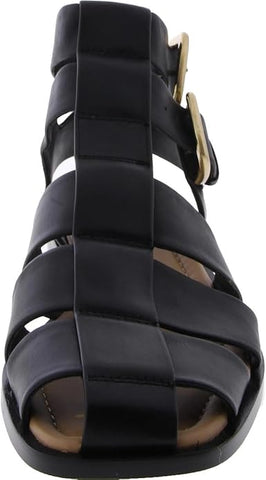 Sam Edelman Dawn Black Leather Ankle Strap Square Toe Buckle Flats Sandals