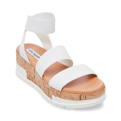 Steve Madden Bandi White Cork-Wrapped Textile Ankle Strap Platform Wedge Sandal