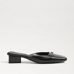 Sam Edelman Ollie Black Leather Squared Toe Slip On Block Heeled Mules Clogs