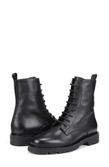 Sam Edelman Elliott Black Leather Rounded Toe Combat Ankle Lug Sole Boots