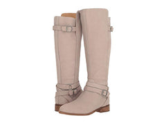 Lucky Brand Paxtreen Chinchilla Beige Leather Knee High Stacked Heel Dress Boots