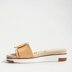 Sam Edelman Ariane Natural Sand Open Toe Buckle Flat Leather Slides Sandals
