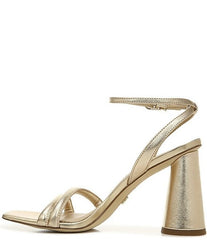 Sam Edelman Kia Gold Squared Open Toe Ankle Strap Block Heeled Sandals
