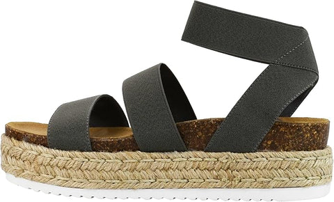 Steve Madden Kimmie Dark Grey Open Toe Platform Espadrille Fitted Wedge Sandals 9