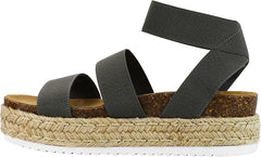Steve Madden Kimmie Dark Grey Open Toe Platform Espadrille Fitted Wedge Sandals 9