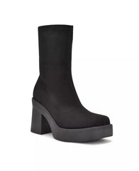 Nine West Gerri2 Black1 Suede Chunky Block Heel Squared Toe Ankle Platform Boots
