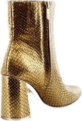 Sam Edelman Daria Medallion Gold Snake Pointed Toe Block Heeled Ankle Boots