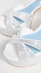 Schutz Keefa Crystal White Ankle Strap Open Toe Block Heel Platform Sandals