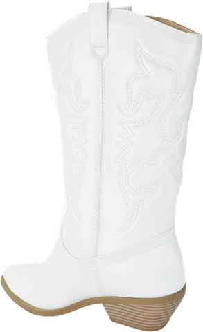 Soda Reno White Women Western Cowboy Pointed Toe Knee High Pull On Tabs Boots