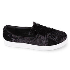 Wanted Valance Black Velvet Round Toe Thick Bottom Slip On Sneakers