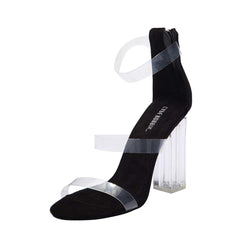Cape Robbin Naked Black Transparent Triple Straps Patent Chunky Clear Heel